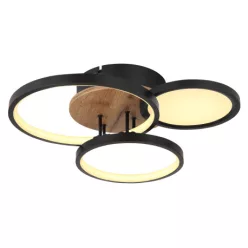   Globo 67273-30 Mennyezeti lámpa fém fekete matt, MDF fa sötét, fém fekete matt, műanyag fehér, HxSzxM: 400x380x105mm, LED 30W 230V, 3900lm bemenet, 1500lm kimenet, 3000K