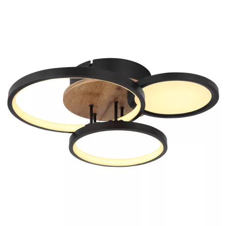 Globo 67273-30 Mennyezeti lámpa fém fekete matt, MDF fa sötét, fém fekete matt, műanyag fehér, HxSzxM: 400x380x105mm, LED 30W 230V, 3900lm bemenet, 1500lm kimenet, 3000K