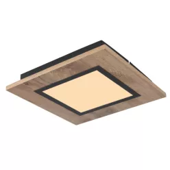  Globo 67292D2 Mennyezeti lámpa fém fekete matt, MDF fa hatású sötét, műanyag fehér, HxSzxM.: 300x300x45mm, LED-del 12W 230V, 1400lm forrás, 600lm kimenet, 3000K
