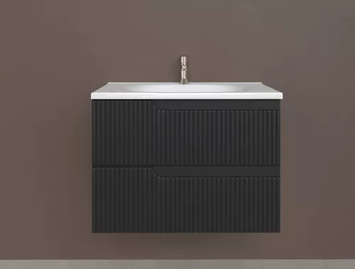 Piramida EURIDIKA fali fürdőszobabútor - műmárvány mosdóval -2 fiókos - PINO FEKETE - 75 x 48 x 53 cm