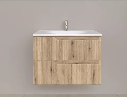 Piramida EURIDIKA fali fürdőszobabútor - műmárvány mosdóval -2 ajtós - PINO TÖLGY - 75 x 48 x 53 cm