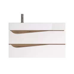   Piramida EURIDIKA fali fürdőszobabútor - műmárvány mosdóval -2 fiókos - ALPINFEHÉR-TÖLGY - 90 x 41 x 56 cm