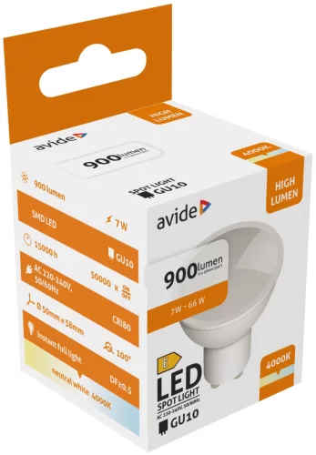 Avide LED Spot Alu+plastic 7W GU10 900LM NW 4000K