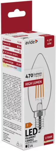 Avide LED Filament Candle 4.5W 470LM E14 WW 2700K