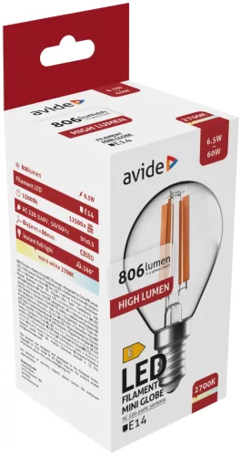 Avide LED Filament Mini Globe 6.5W E14 WW 806LM 2700K High Lumen