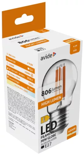 Avide LED Filament Mini Globe 6.5W E27 806LM NW 4000K High Lumen