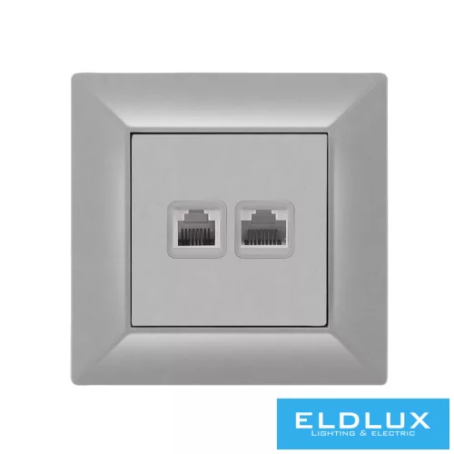 ELDGROUND RJ11 TEL + RJ45 Cat.5e UTP aljzat Ezüst