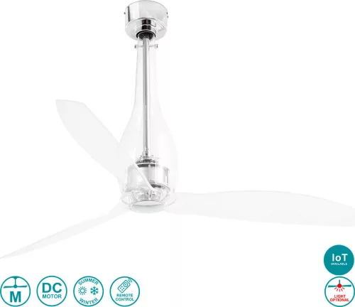 ventilátoros lámpa króm színű vázzal és fém testtel beltéri használatra faro-33381 - moretti.hu
