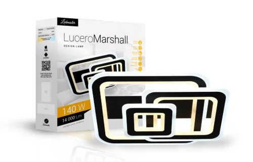 Lucero Marshall 140 W-os 50 cm átmérőjű fekete LED távirányítós és mobil applikációval vezérelhető mennyezeti lámpa