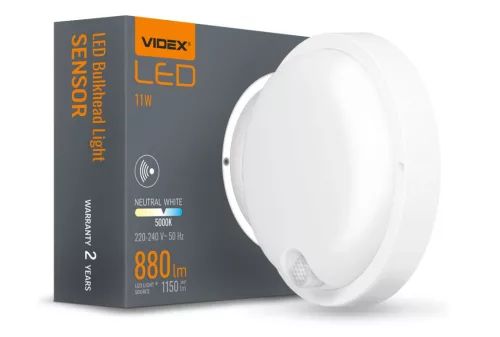 Videx Kira 11 W-os ø170 mm kerek natúr fehér fehér mennyezeti lámpa IP65-ös védettségű beépített mozgásérzékelővel