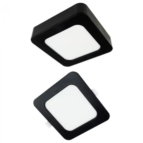 Ecolight 12W-os, négyzet alakú, CCT, fekete, süllyesztett és felületre szerelhető lámpa