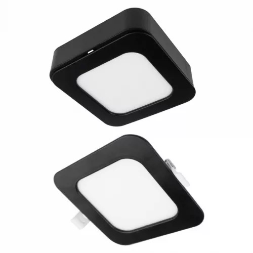 Ecolight 6W-os, négyzet alakú, CCT, fekete, süllyesztett és felületre szerelhető lámpa