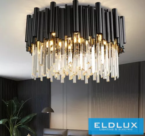 ELDLUX Kristály üveg mennyezeti lámpa E14×6 D400x300mm Fekete