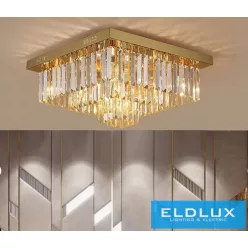   ELDLUX Kristály üveg mennyezeti lámpa E14×12 D500x500x350mm Arany