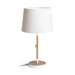   RENDL KEITH/AMBITUS 30 asztali lámpa USB-vel Polycotton fehér/bükk 230V LED E27 15W