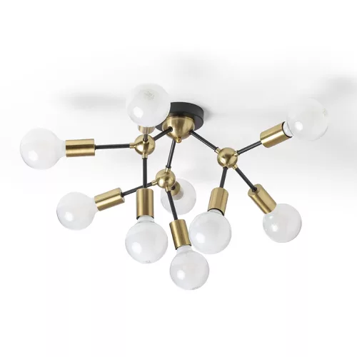 RENDL ARTEMIA 9 mennyezeti lámpa fekete szálcsiszolt sárgaréz 230V LED E27 9x15W