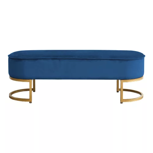 MIRILA NEW dizájnos pad kék Velvet szövettel és arany króm lábakkal – elegáns ülőbútor modern enteriőrökbe